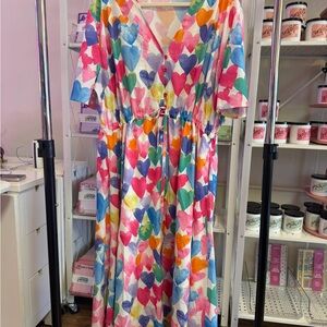 Colorful Heart Print Maxi Dress